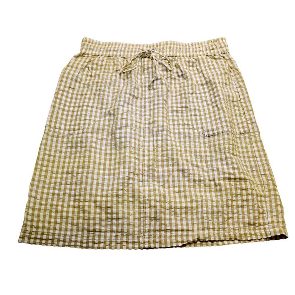 Vintage Women's Studio West Apparel Tan White Gingham Cotton Drawstring Skirt L